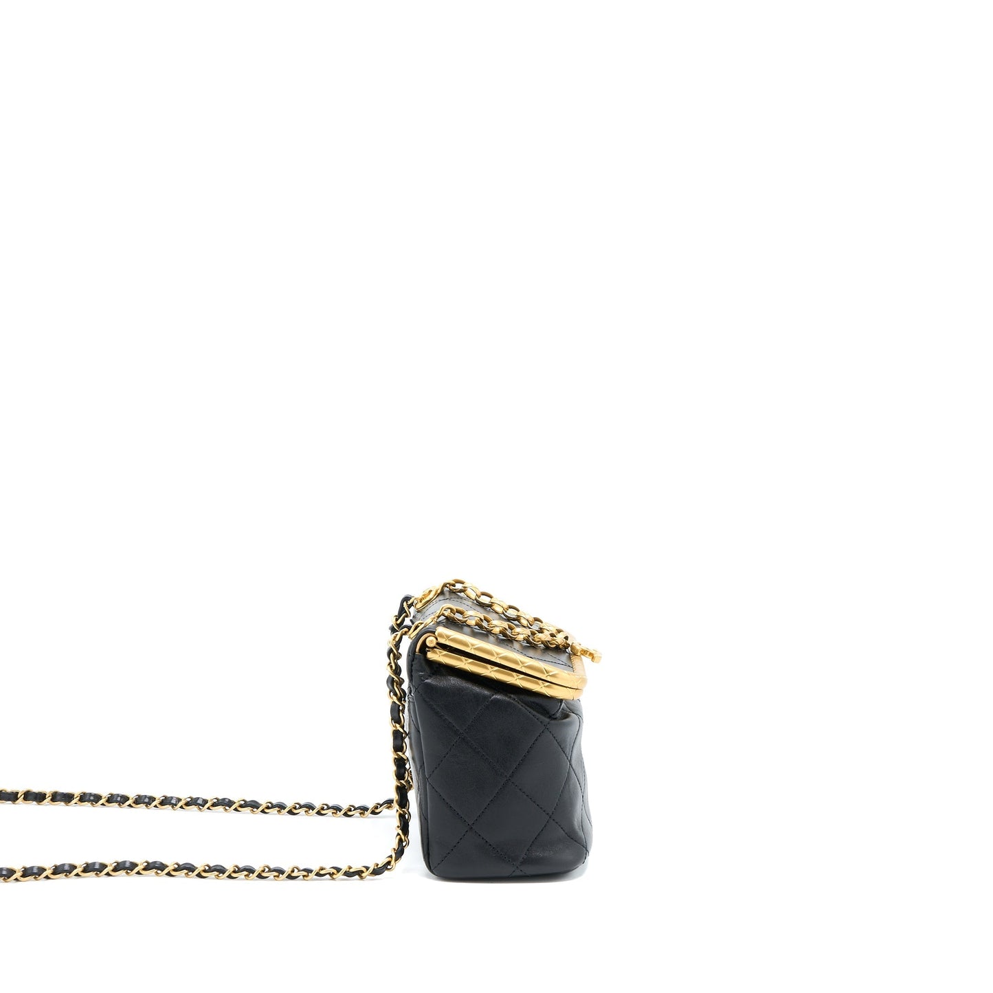 Chanel Kiss Lock Clasp Bag Lambskin Black Brushed