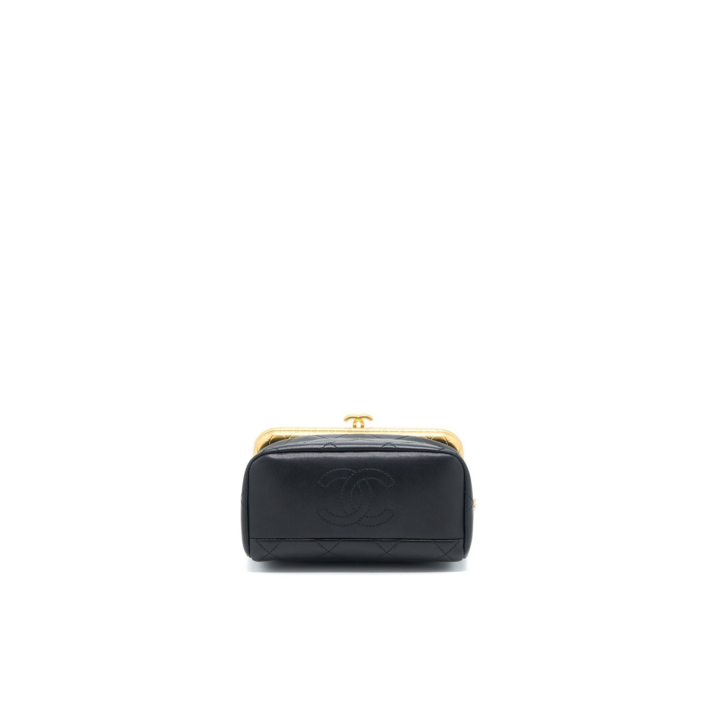 Chanel Kiss Lock Clasp Bag Lambskin Black Brushed