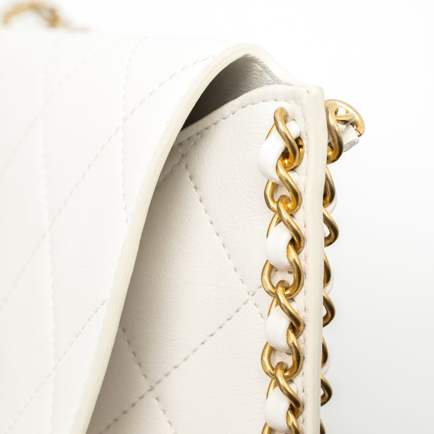 Chanel Crossbody Square Flap Bag Lambskin White Brushed