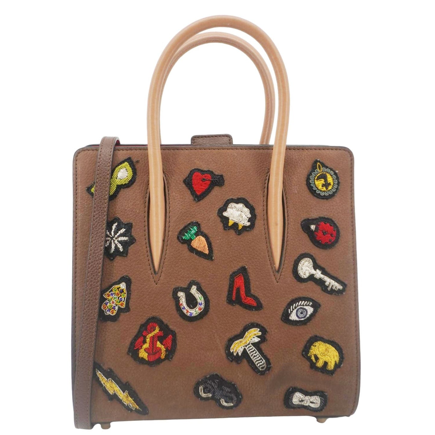 CHRISTIAN LOUBOUTIN Paloma Small Patches Leather Top Handle Crossbody Bag Brown
