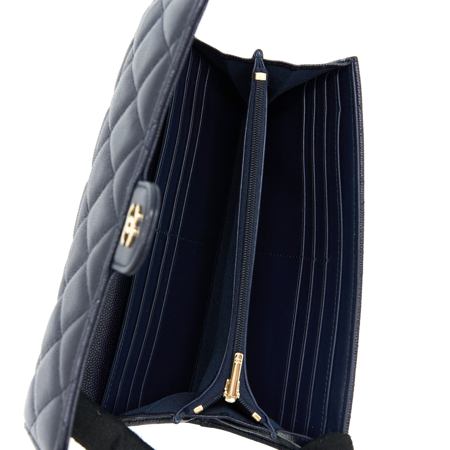 Chanel Classic Flap Long Wallet Caviar Dark Blue L