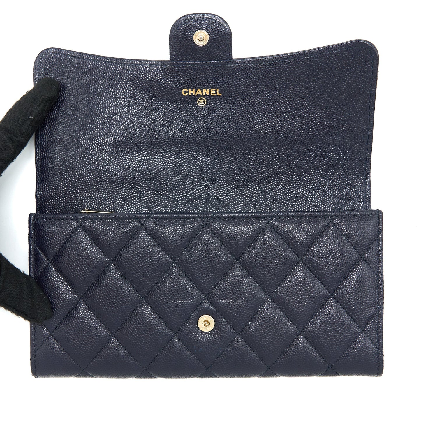 Chanel Classic Flap Long Wallet Caviar Dark Blue L