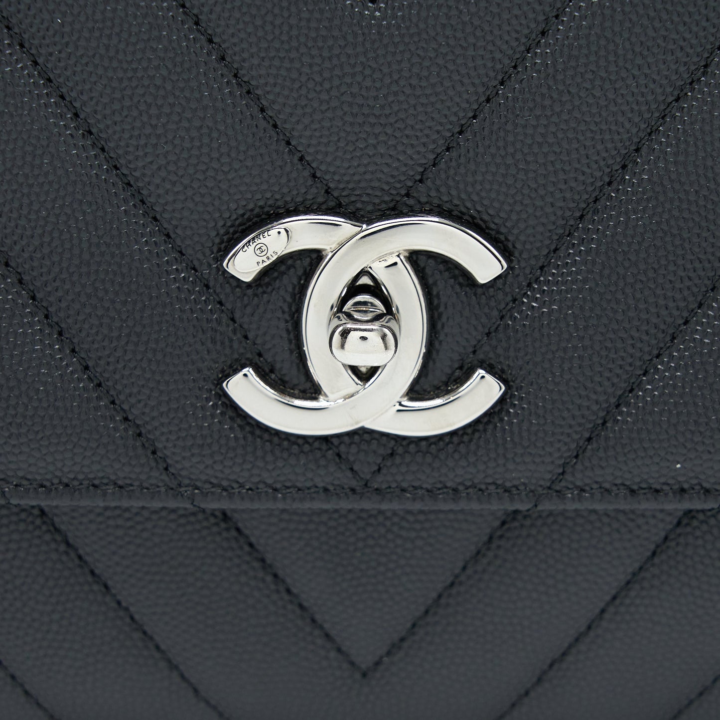 Chanel Medium Coco Handle Chevron Caviar Black