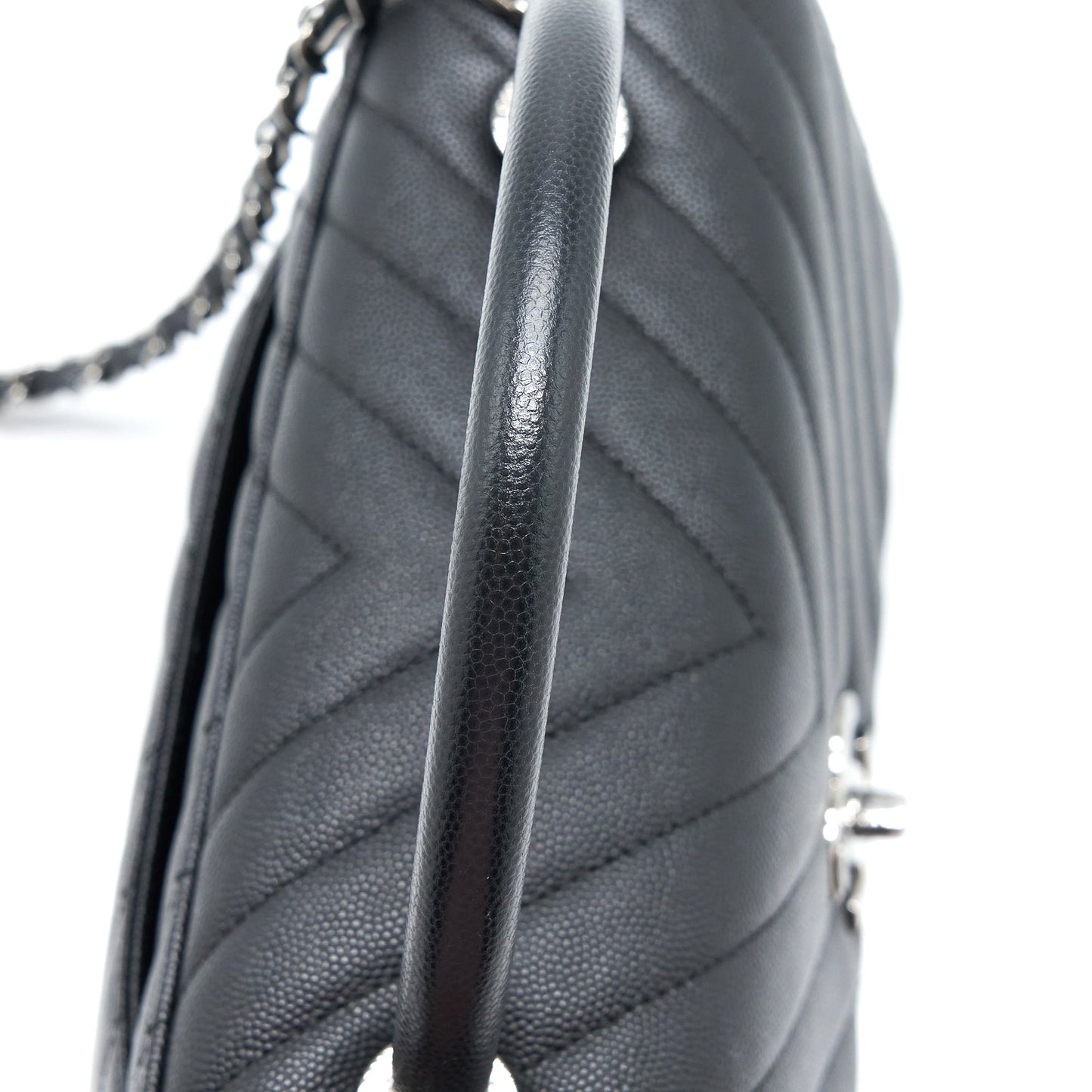 Chanel Medium Coco Handle Chevron Caviar Black