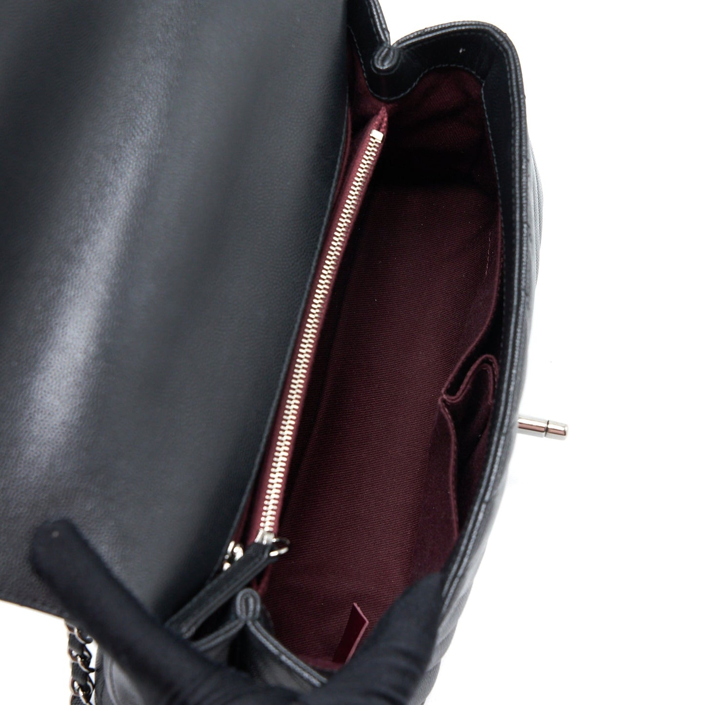 Chanel Medium Coco Handle Chevron Caviar Black