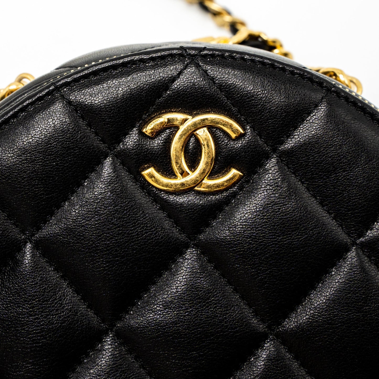 Chanel Round Vanity with Round Handle Crossbody Bag Lambskin Black  (Microchip)