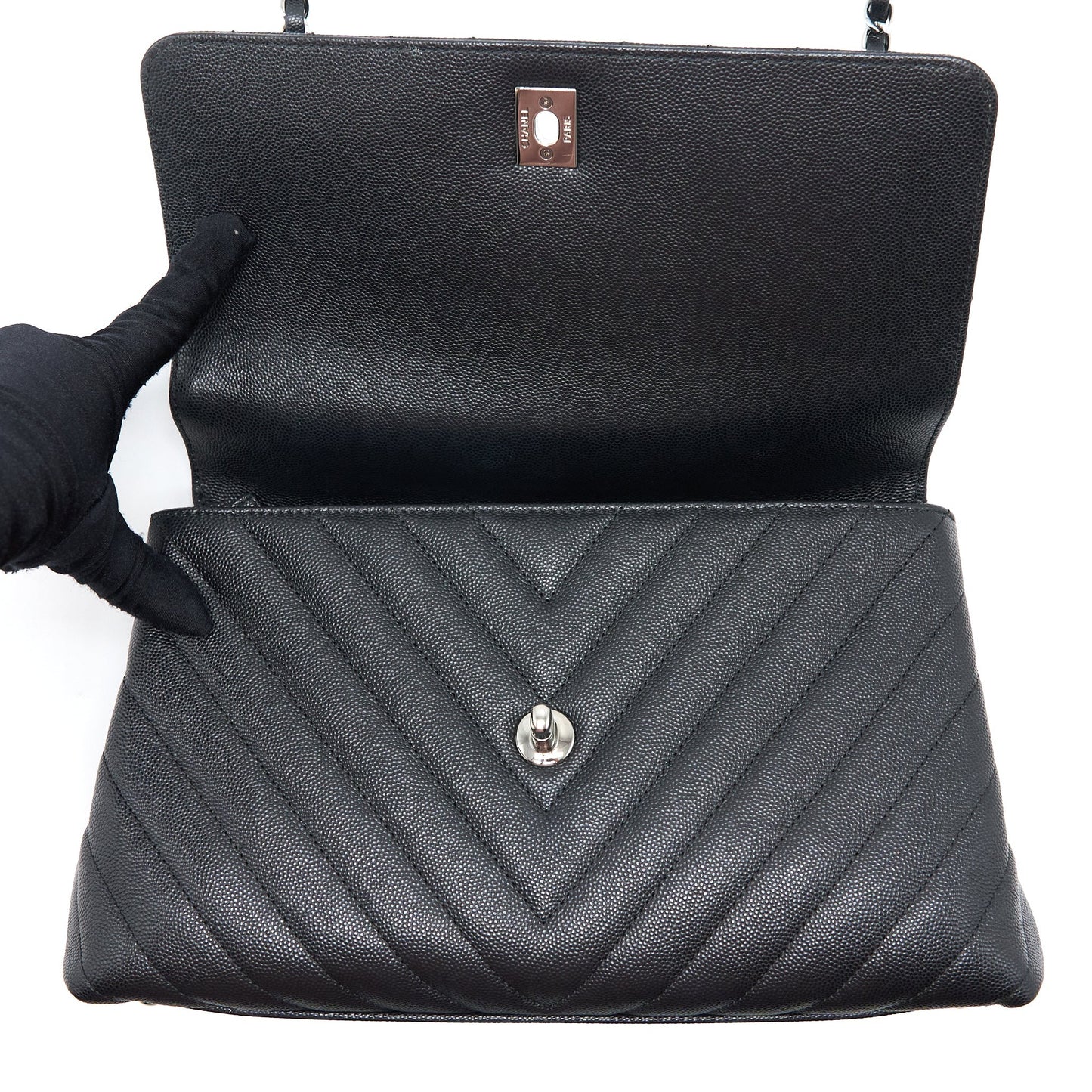 Chanel Medium Coco Handle Chevron Caviar Black