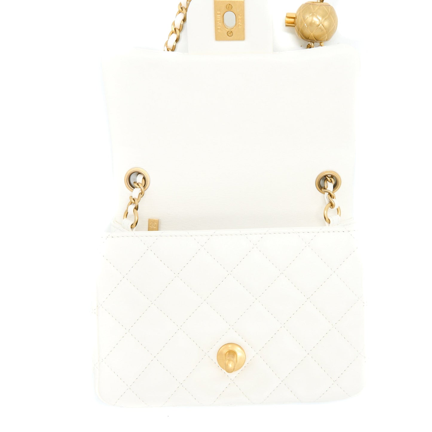 Chanel Pearl Crush Mini Square Lambskin White Brushed  (Microchip)