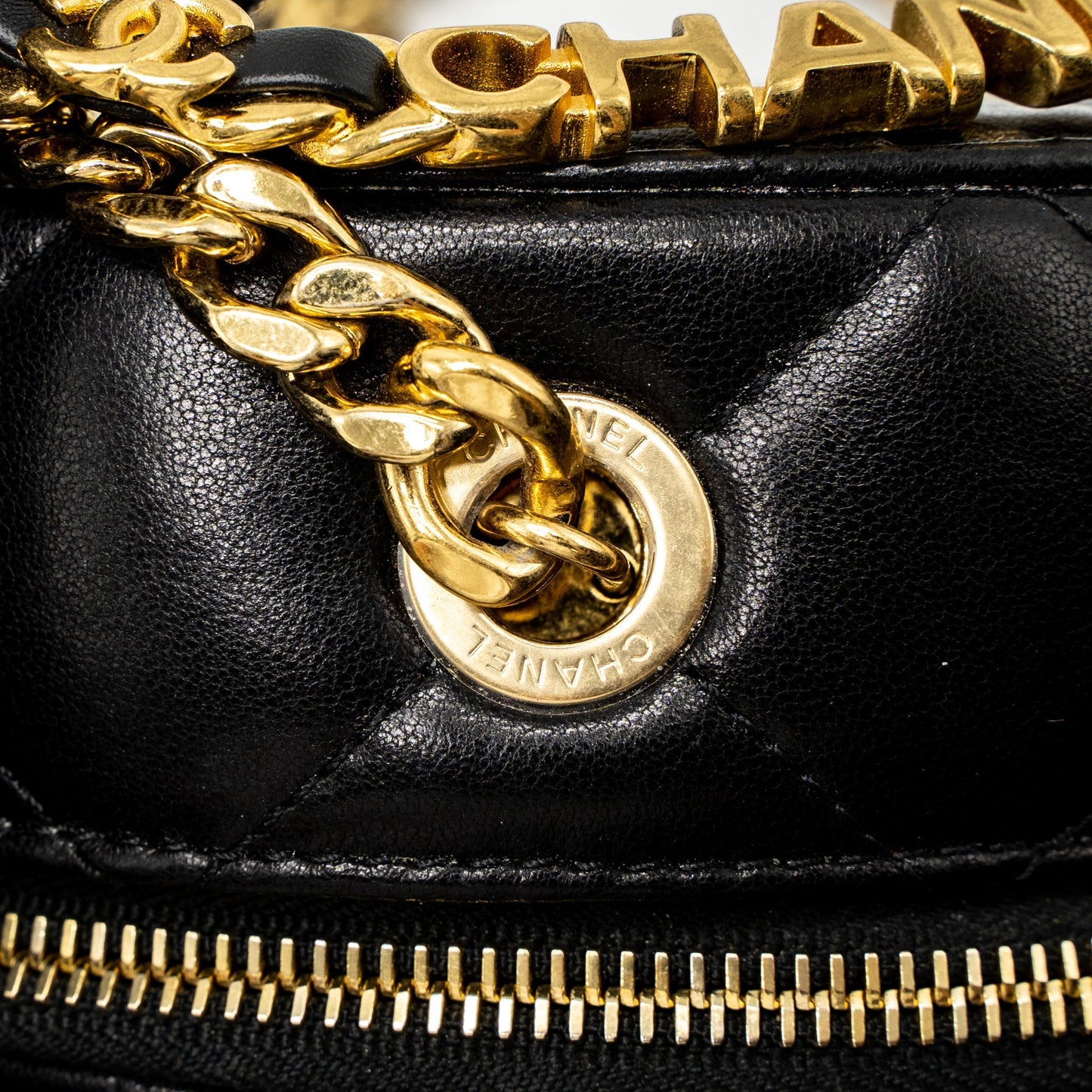 Chanel Round Vanity with Round Handle Crossbody Bag Lambskin Black  (Microchip)