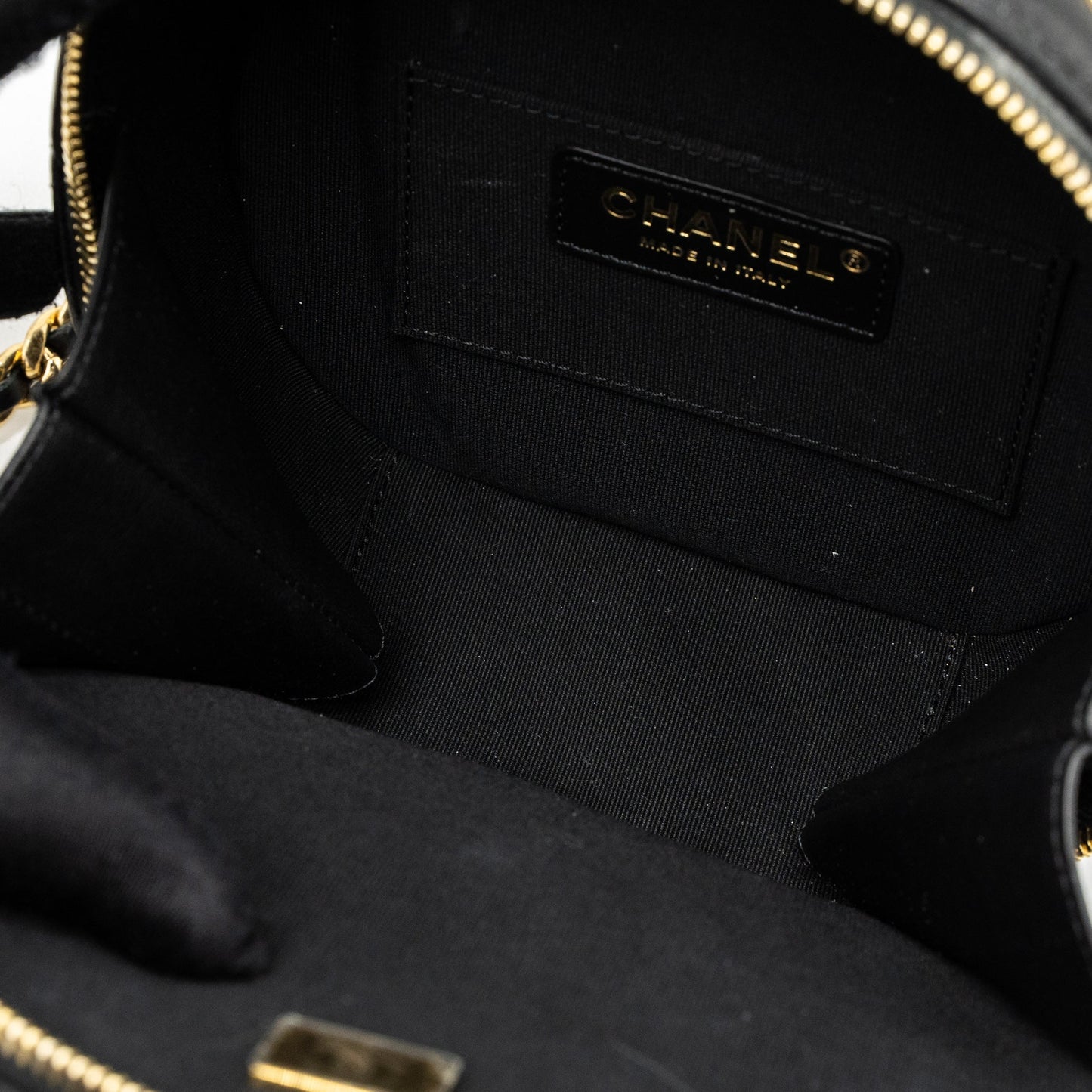 Chanel Round Vanity with Round Handle Crossbody Bag Lambskin Black  (Microchip)
