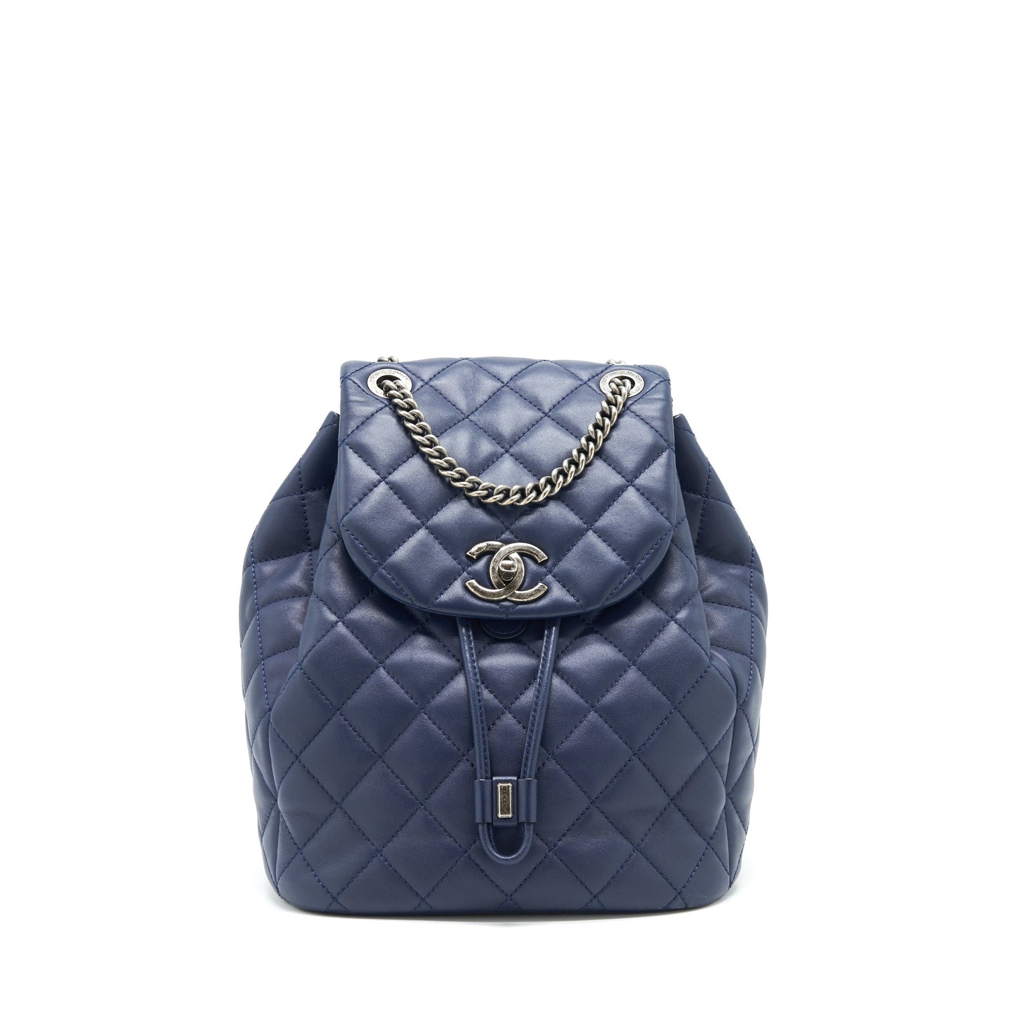 Chanel Quilted Backpack Navy Blue Ruthenium