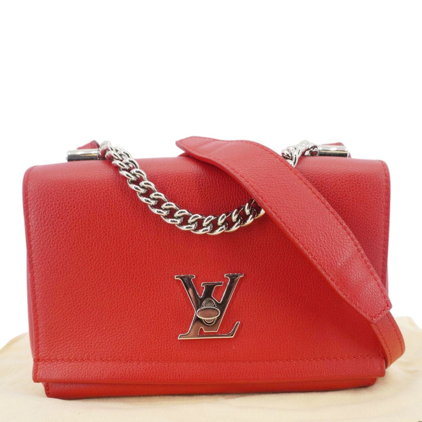 LOUIS VUITTON Lockme II BB  Pebbled Leather Crossbody Bag Rubis