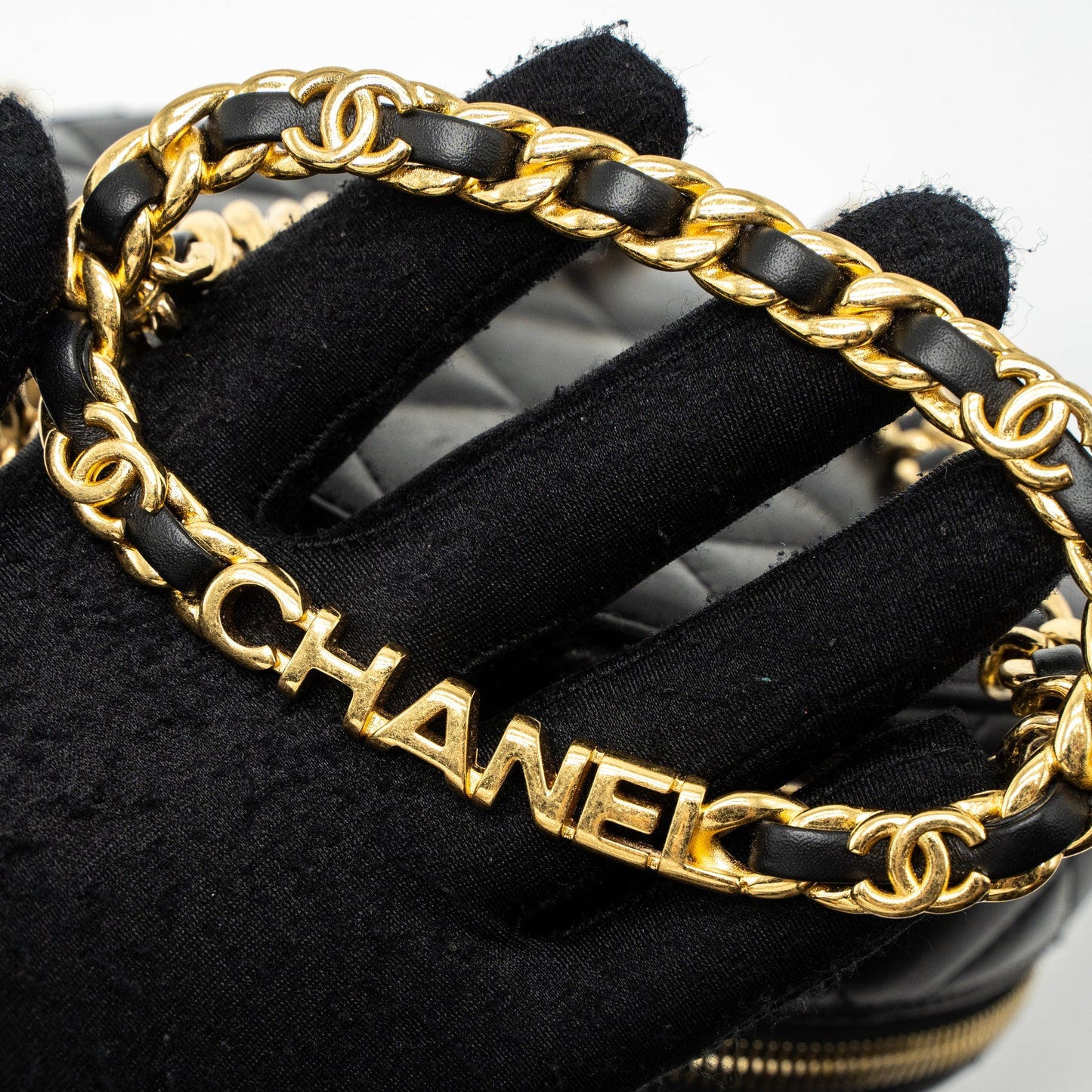 Chanel Round Vanity with Round Handle Crossbody Bag Lambskin Black  (Microchip)