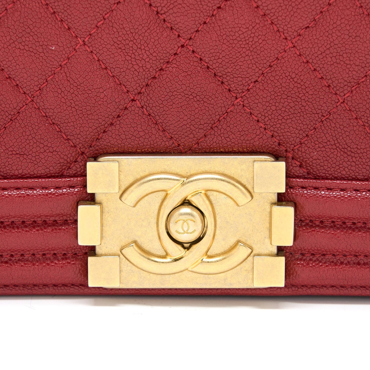 Chanel Medium Boy Bag Grained Calfskin Red Brushed