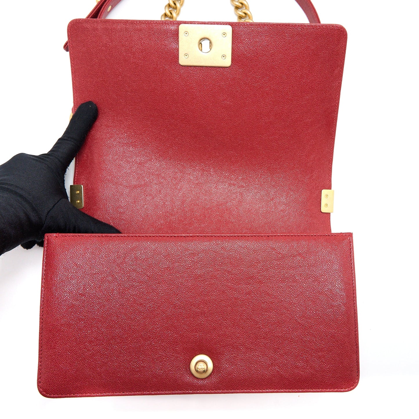 Chanel Medium Boy Bag Grained Calfskin Red Brushed