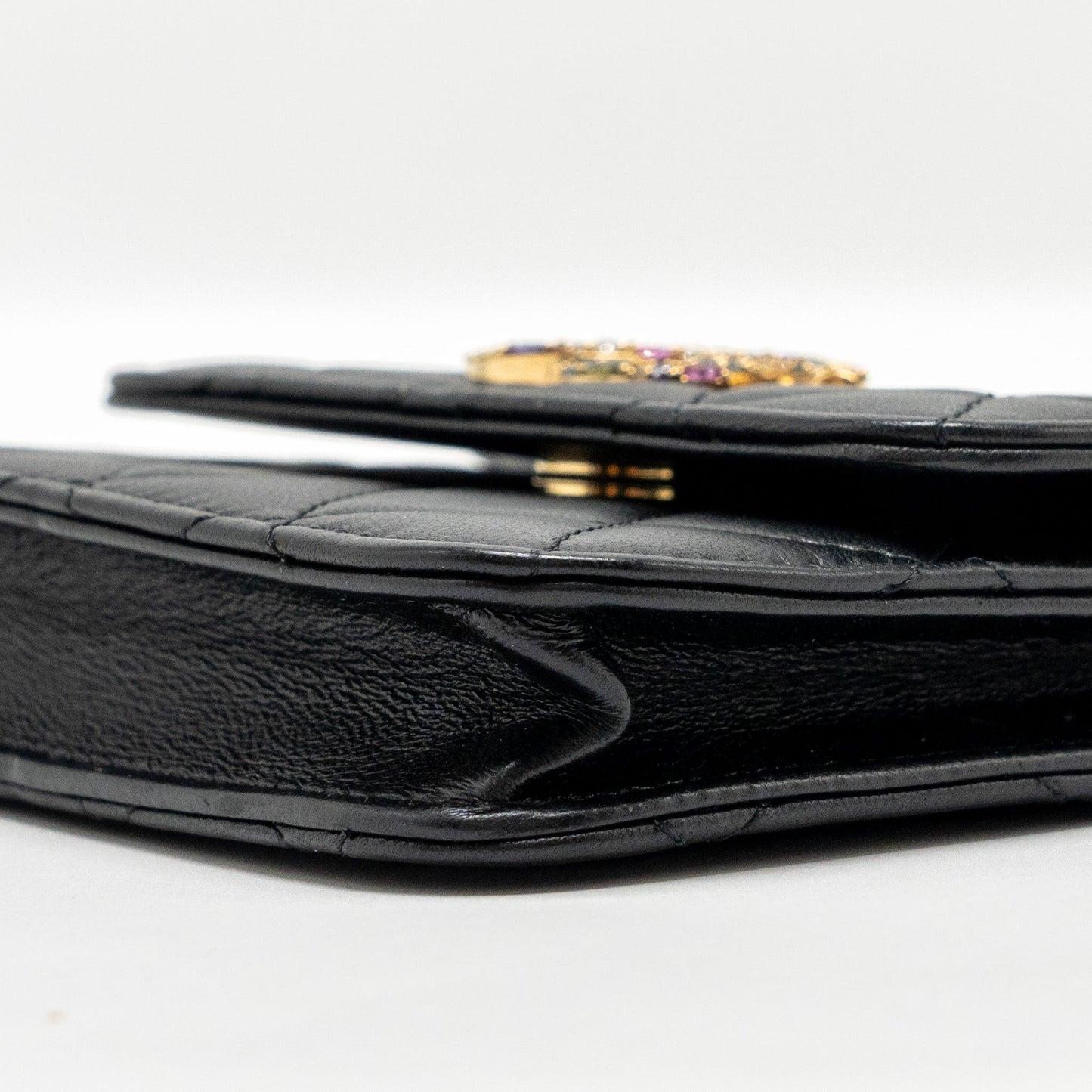 Chanel Zirconium Flap Clutch/Card Holder with Chain Lambskin Black