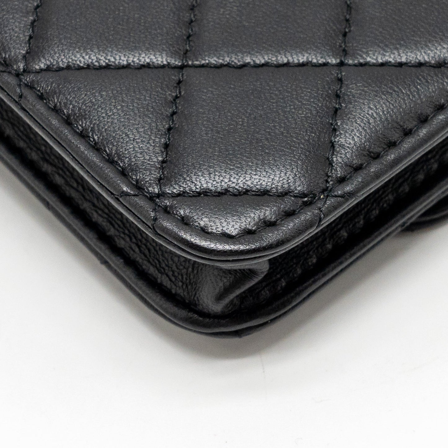Chanel Zirconium Flap Clutch/Card Holder with Chain Lambskin Black