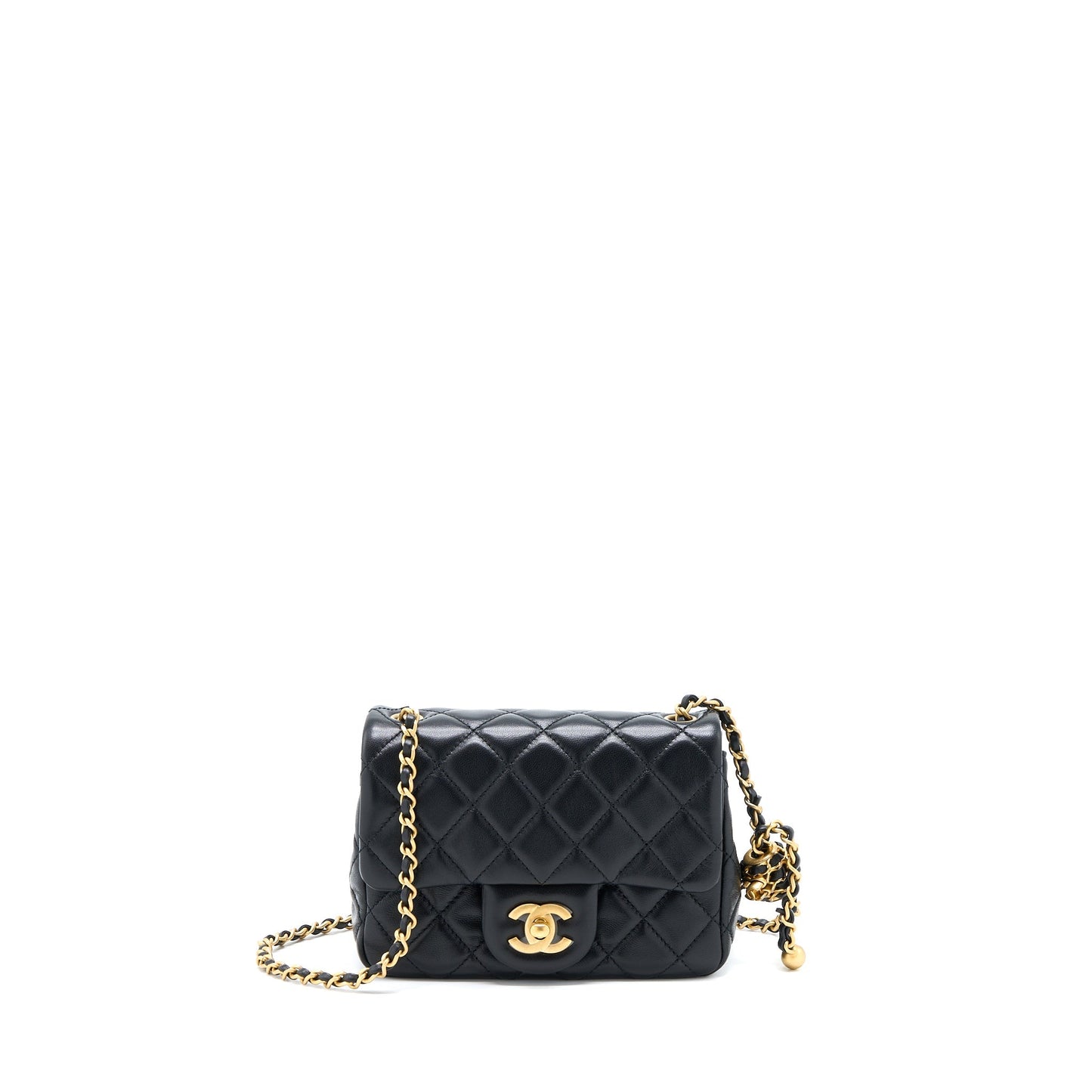 Chanel 22S Pearl Crush Mini Square Flap Bag Lambskin Black (Microchip)