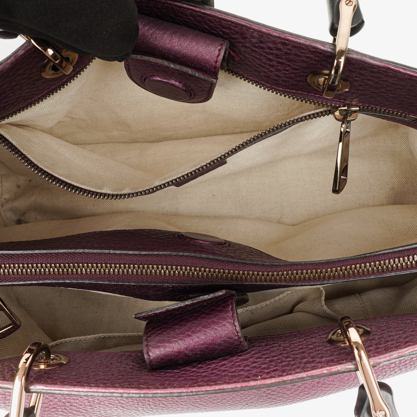 Gucci Purple Pebbled Calfskin Medium Bamboo Shopper Tote Bag