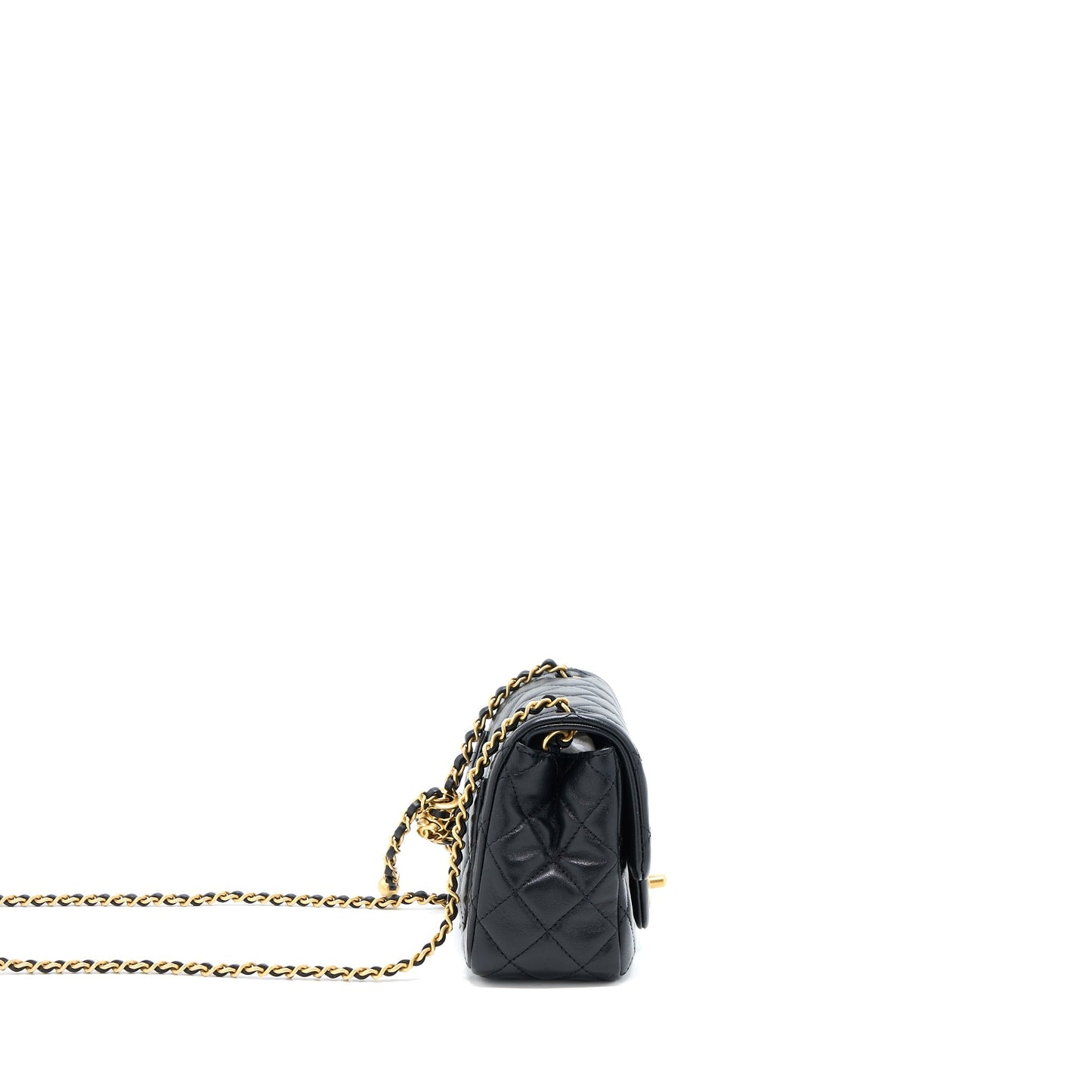 Chanel 22S Pearl Crush Mini Square Flap Bag Lambskin Black (Microchip)
