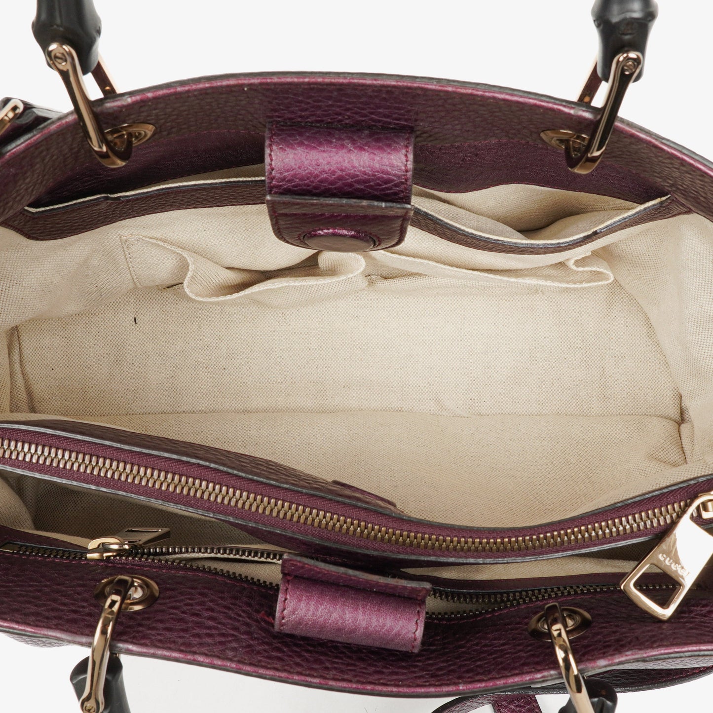 Gucci Purple Pebbled Calfskin Medium Bamboo Shopper Tote Bag