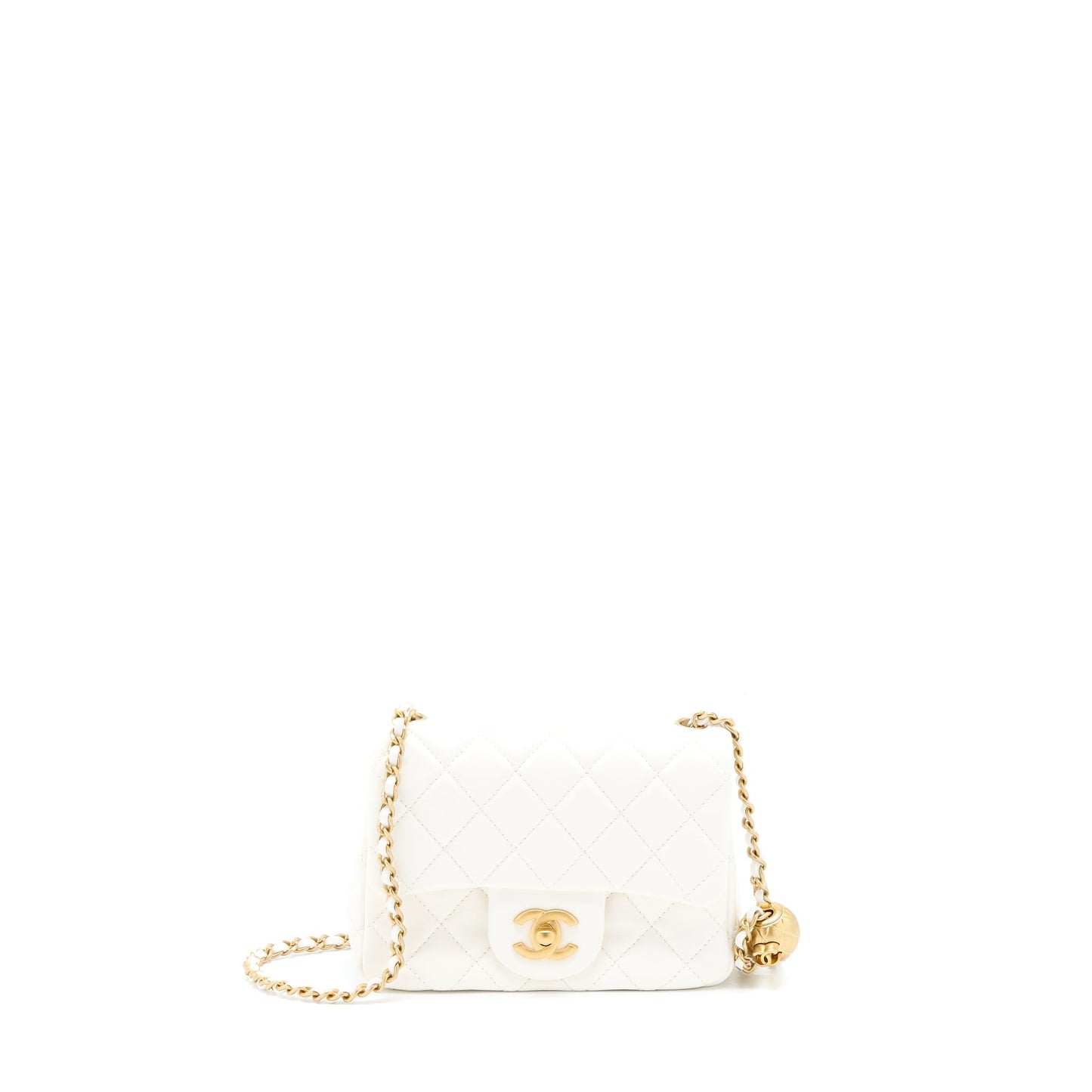 Chanel Pearl Crush Mini Square Lambskin White Brushed  (Microchip)