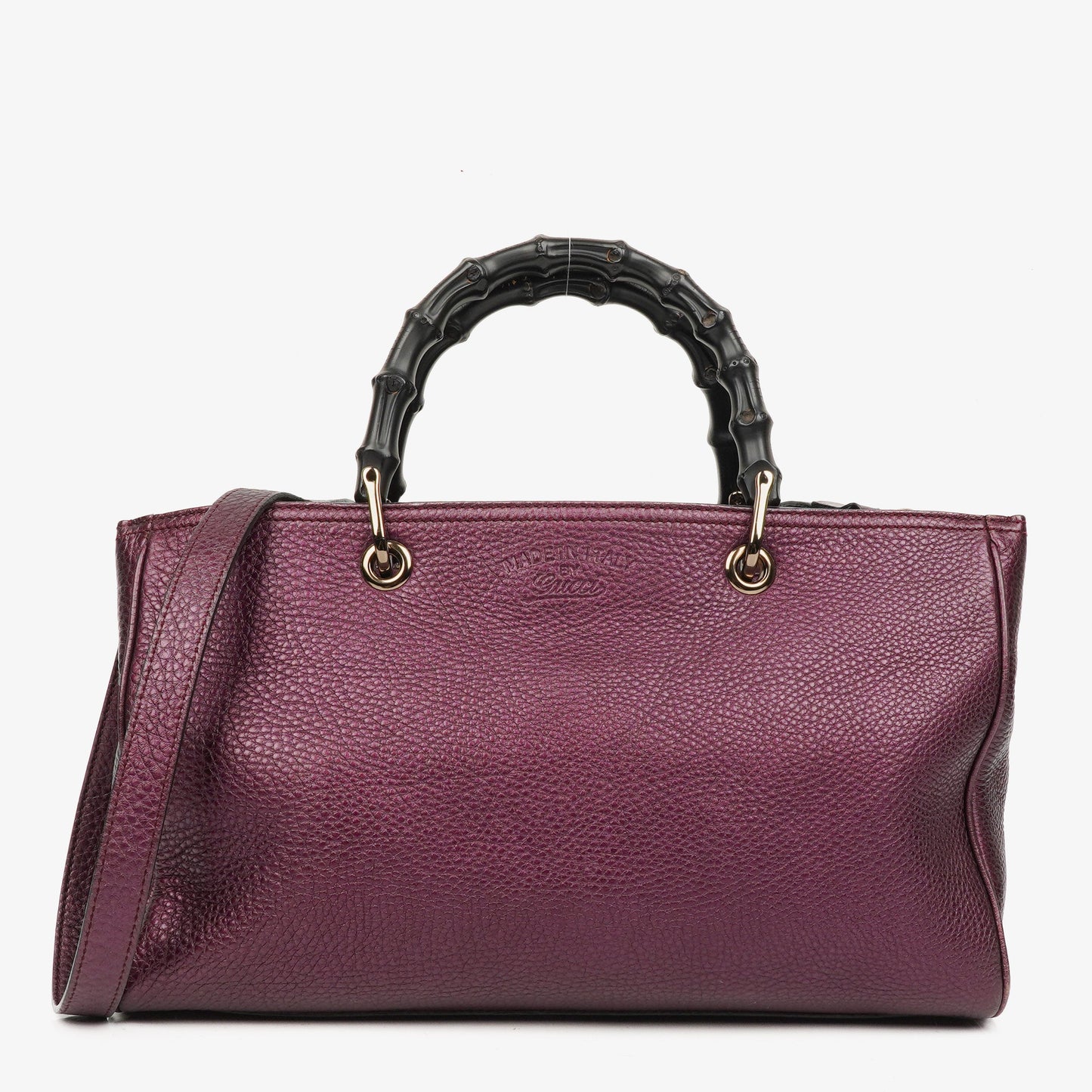 Gucci Purple Pebbled Calfskin Medium Bamboo Shopper Tote Bag