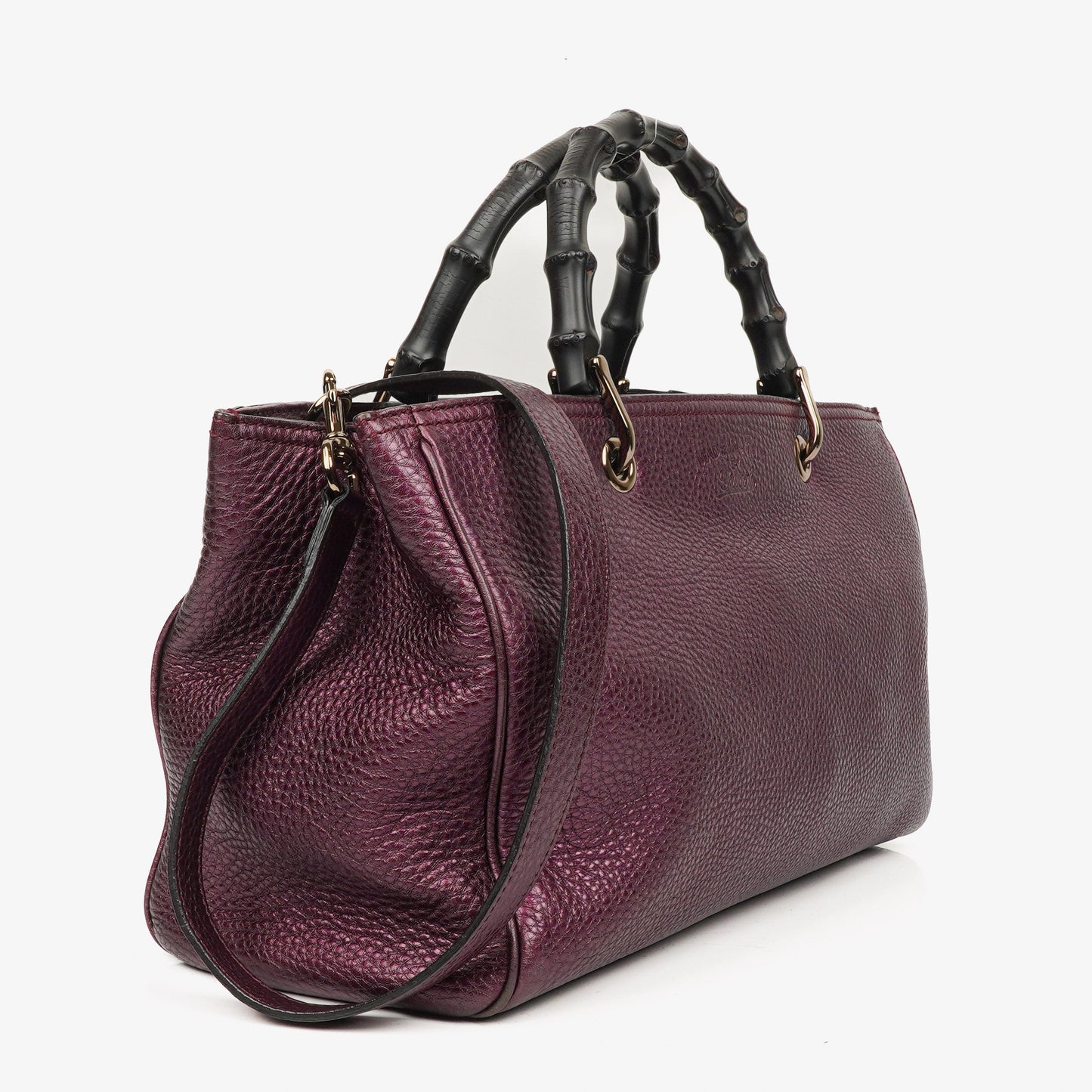 Gucci Purple Pebbled Calfskin Medium Bamboo Shopper Tote Bag