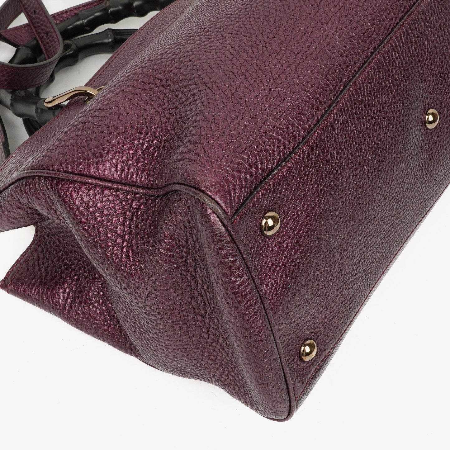 Gucci Purple Pebbled Calfskin Medium Bamboo Shopper Tote Bag