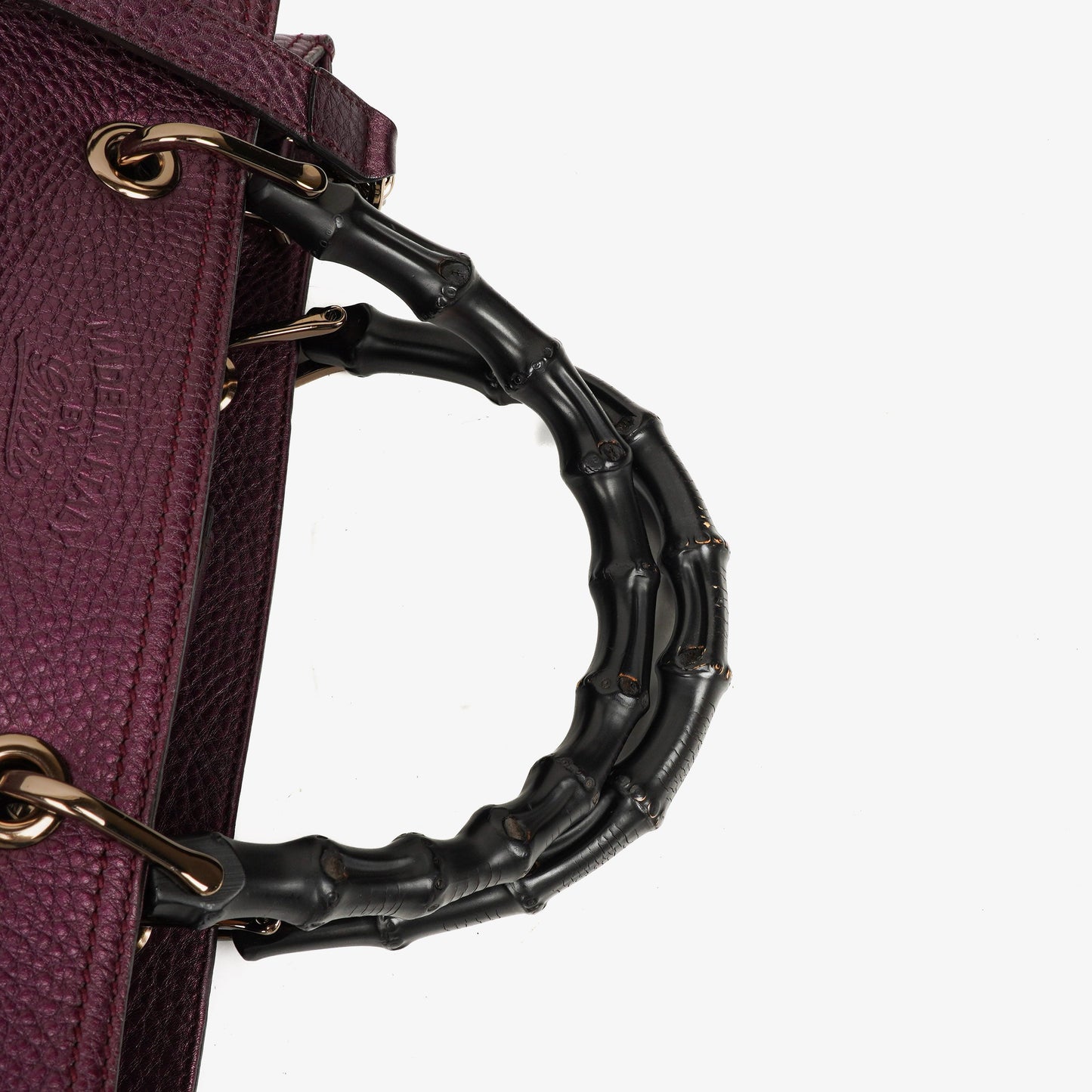 Gucci Purple Pebbled Calfskin Medium Bamboo Shopper Tote Bag