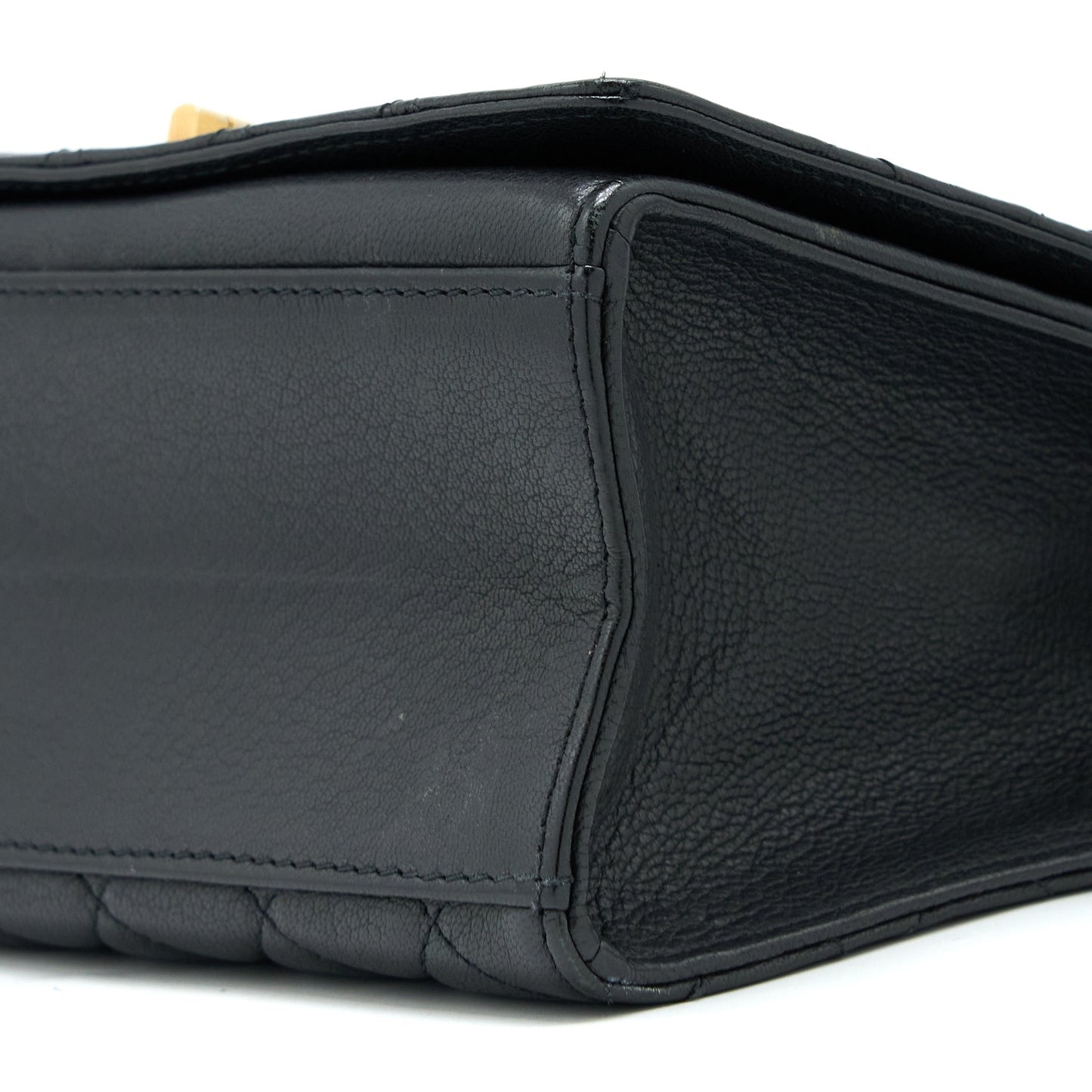 Chanel Rita Top Handle Flap Bag Grained Goatskin Black Brushed