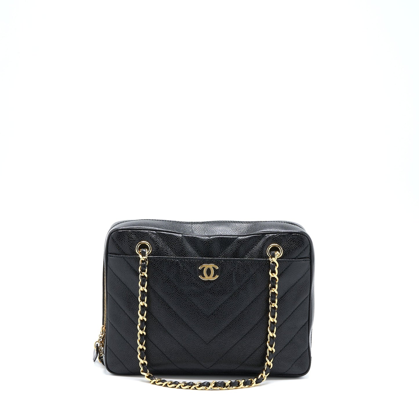 Chanel  Camera Chevron Tote Bag Caviar Black