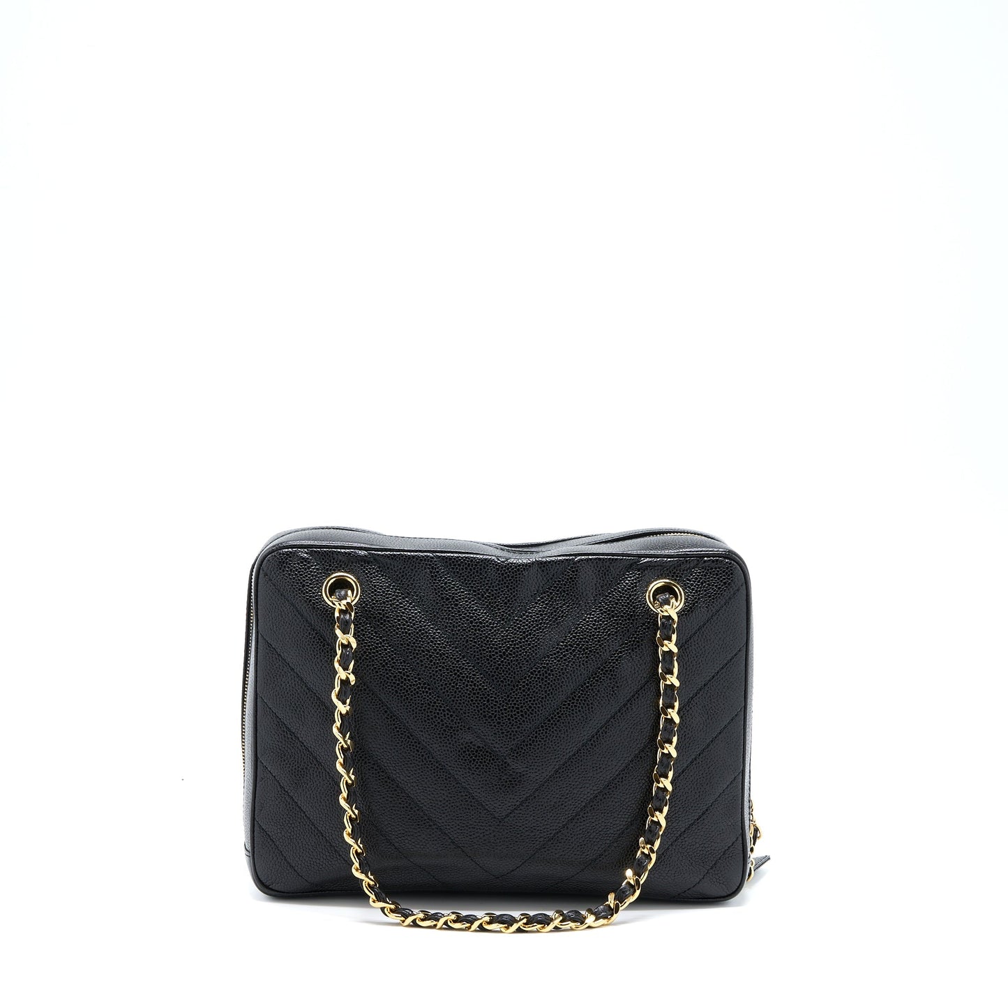Chanel  Camera Chevron Tote Bag Caviar Black