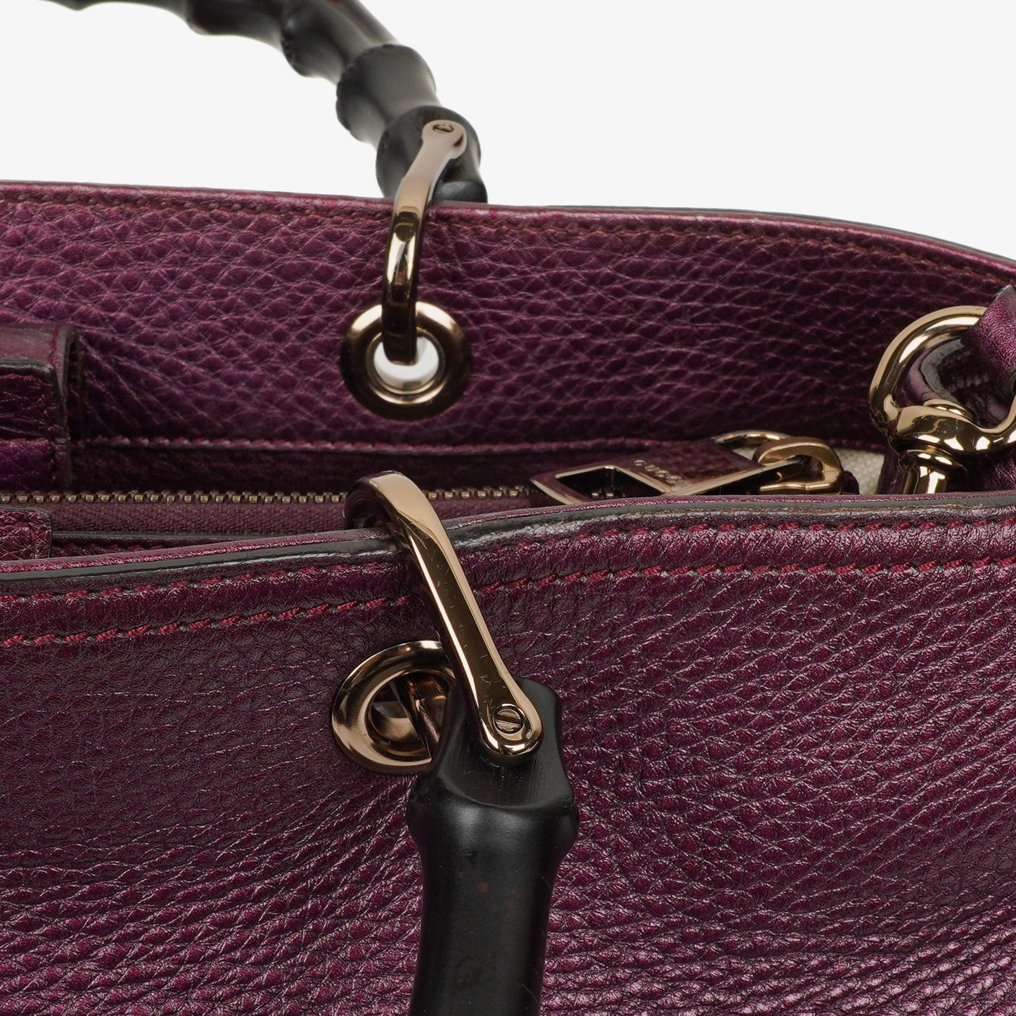 Gucci Purple Pebbled Calfskin Medium Bamboo Shopper Tote Bag