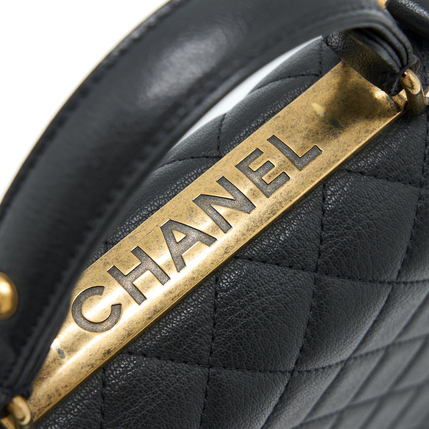 Chanel Rita Top Handle Flap Bag Grained Goatskin Black Brushed