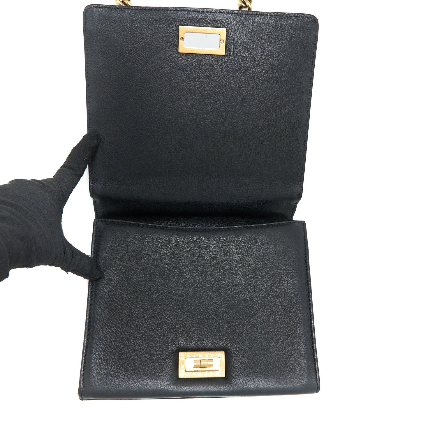 Chanel Rita Top Handle Flap Bag Grained Goatskin Black Brushed
