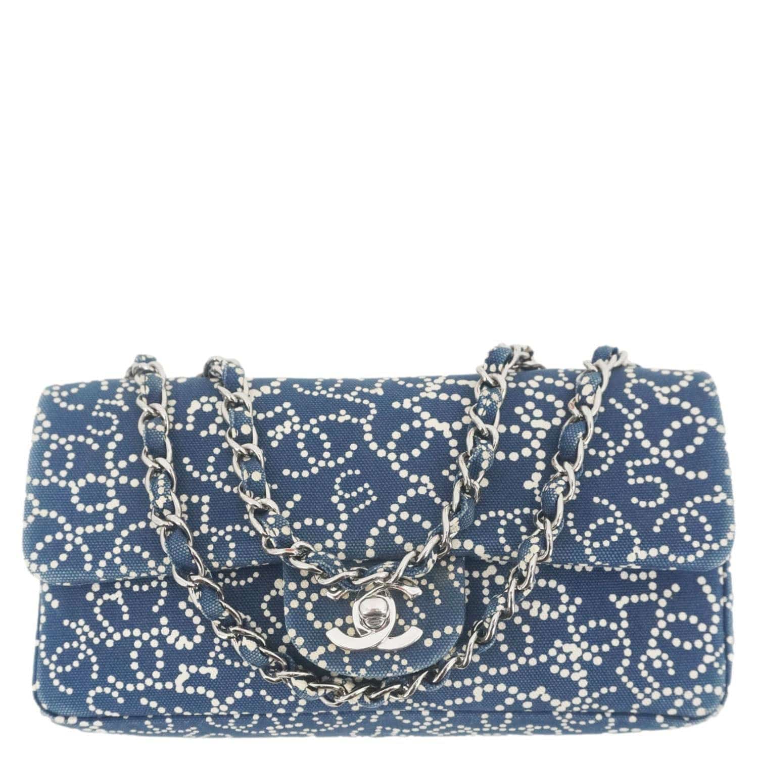 Chanel Coco Mark No 5 Icon Canvas Chain Shoulder Bag Navy Blue
