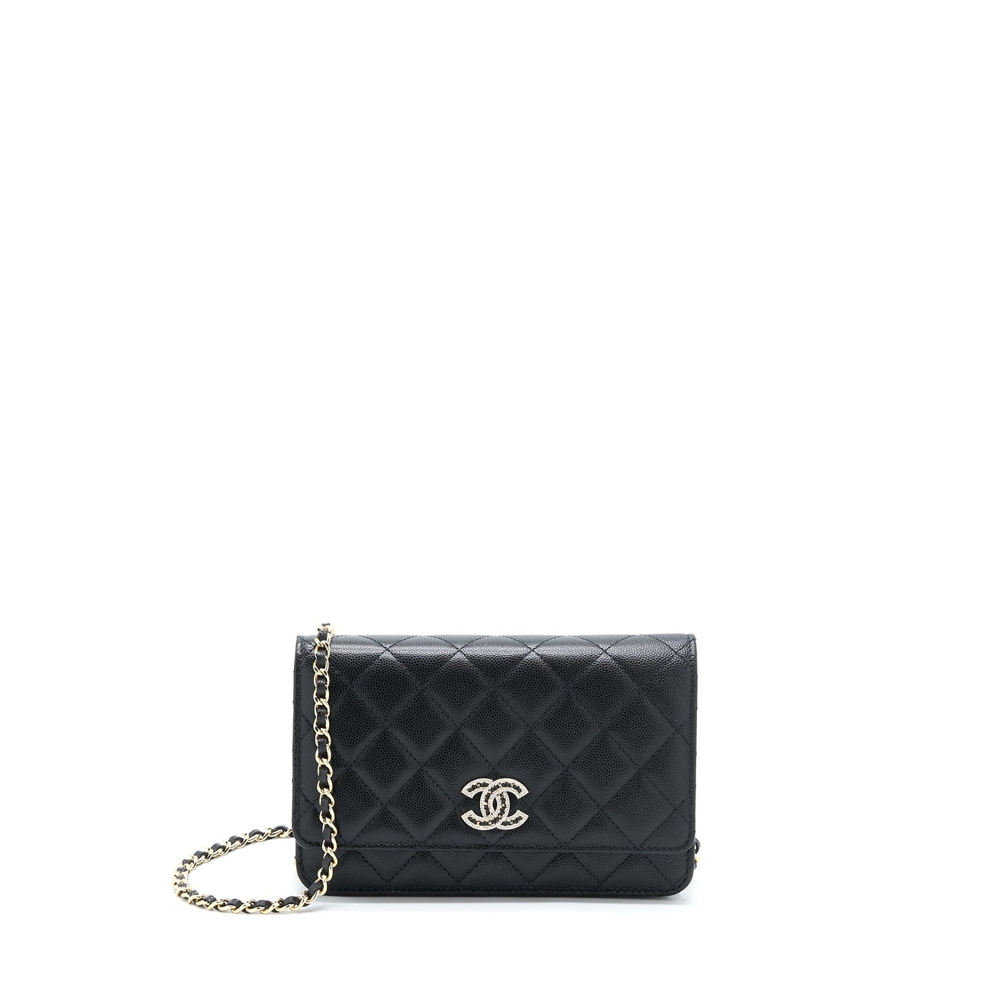 Chanel 22S Wallet On Chains With Detail CC Logo Caviar Black L