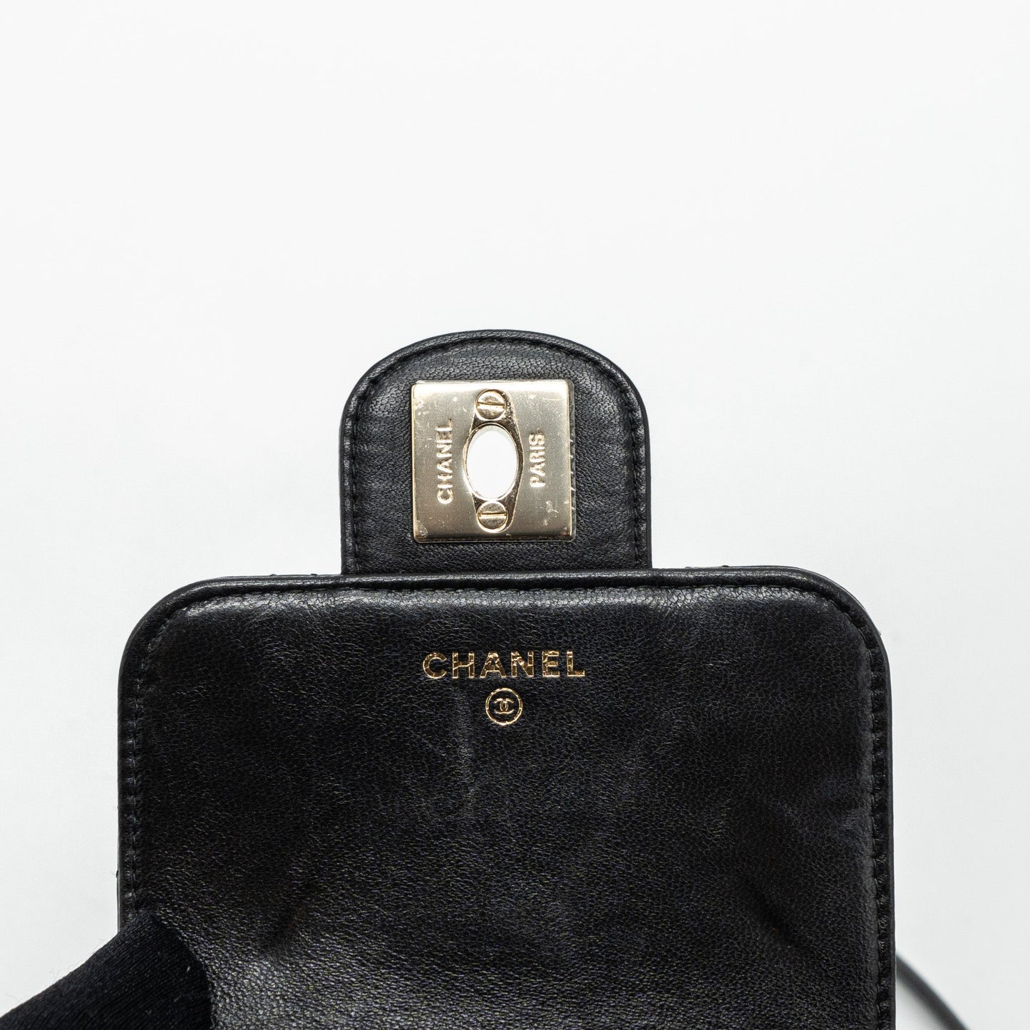 Chanel Phone Holder With Chain Lambskin Black L