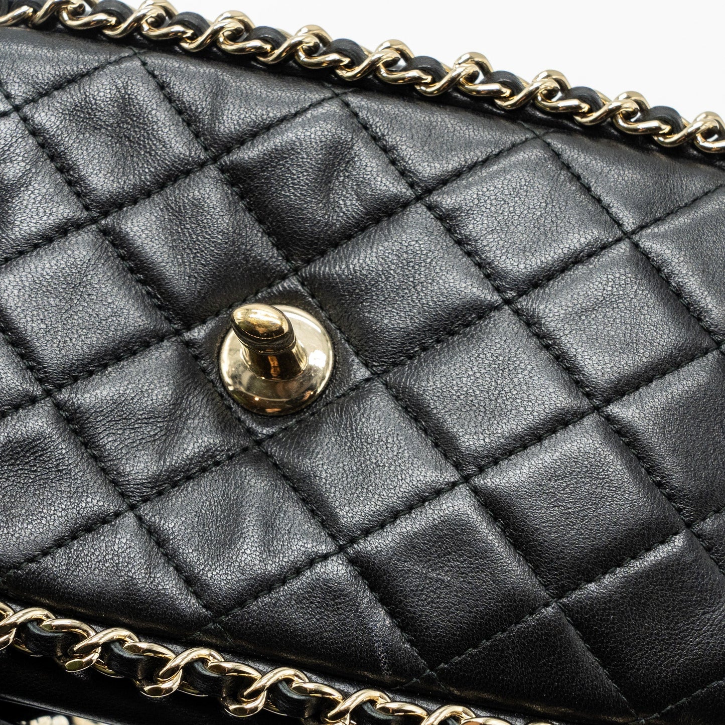 Chanel Phone Holder With Chain Lambskin Black L