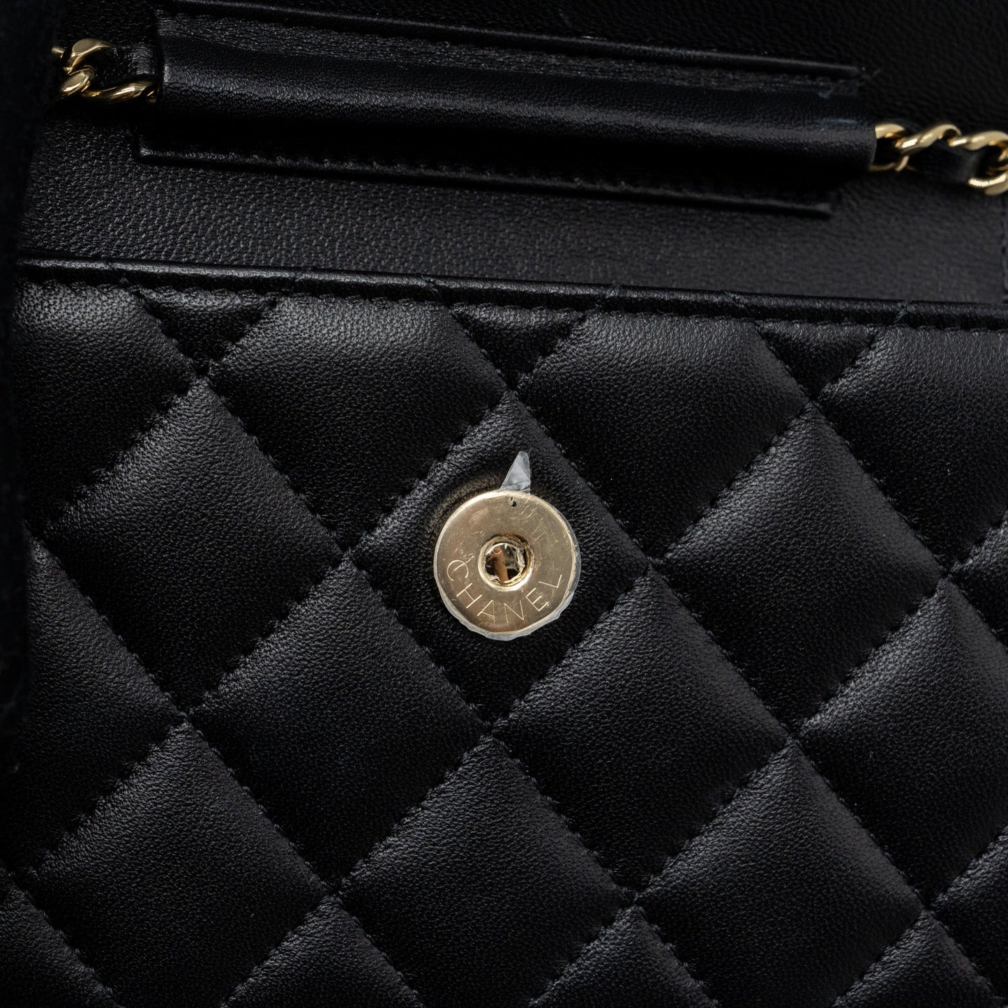 Chanel mini flap card holder with ribbon chain lambskin black L