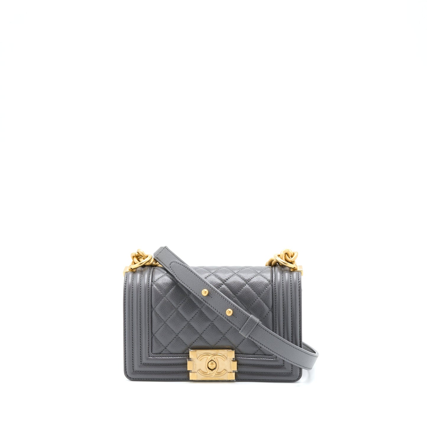 Chanel Small Boy Bag Caviar Grey  (Microchip)