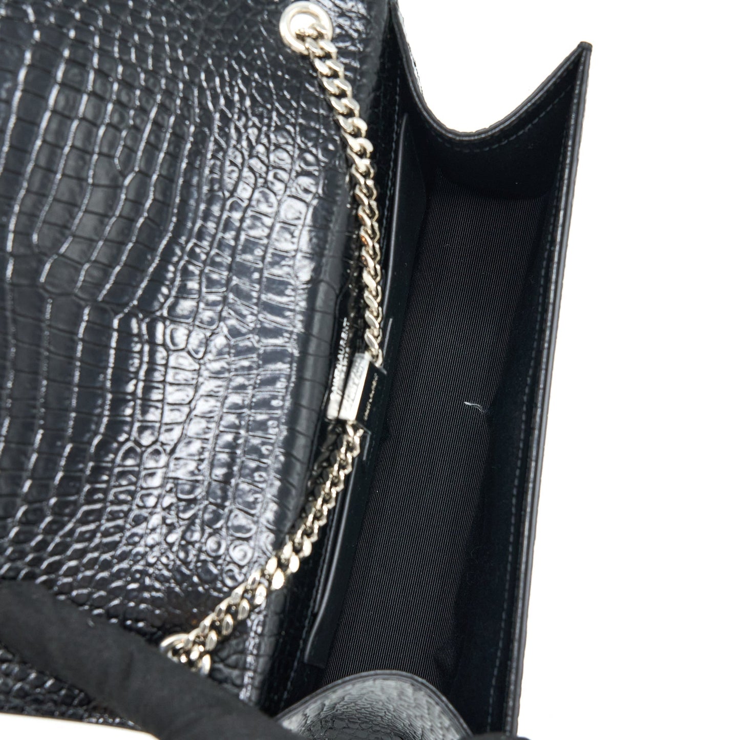 Saint Laurent Kate with Tassel Chain Purse Crocodile-Embossed Calfskin Black