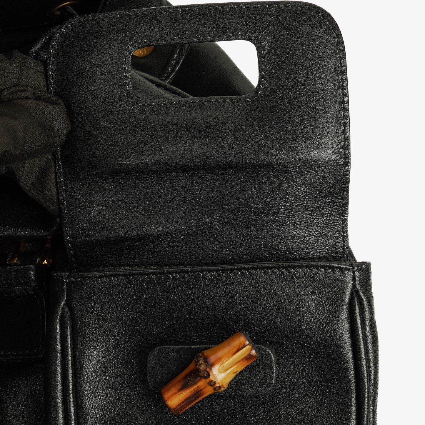 Gucci Vintage Black Leather Bamboo Backpack