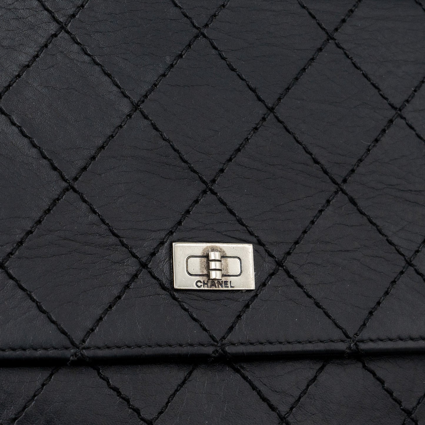 Chanel 2.55 Wallet On Chain Aged Calfskin Black Ruthenium