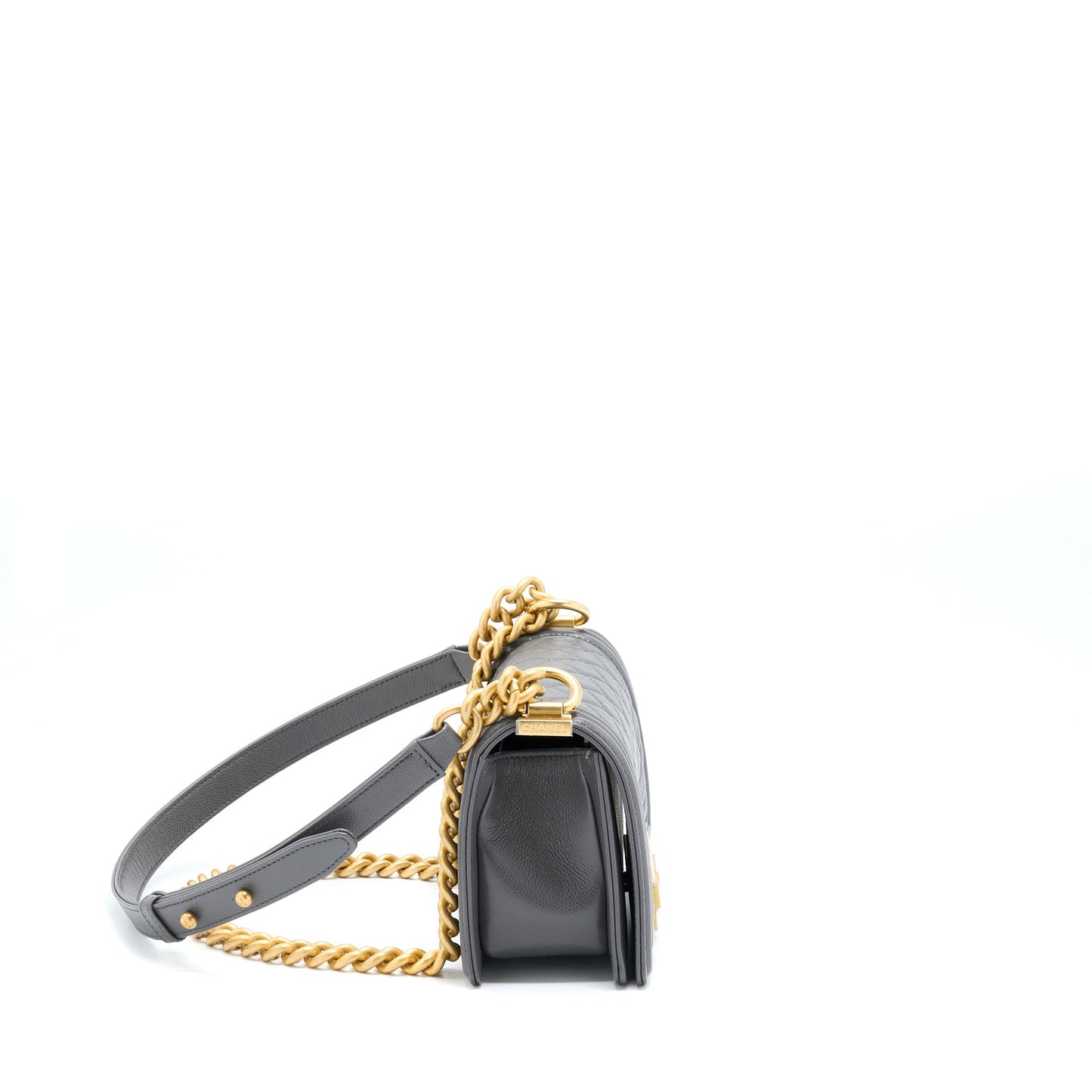Chanel Small Boy Bag Caviar Grey  (Microchip)