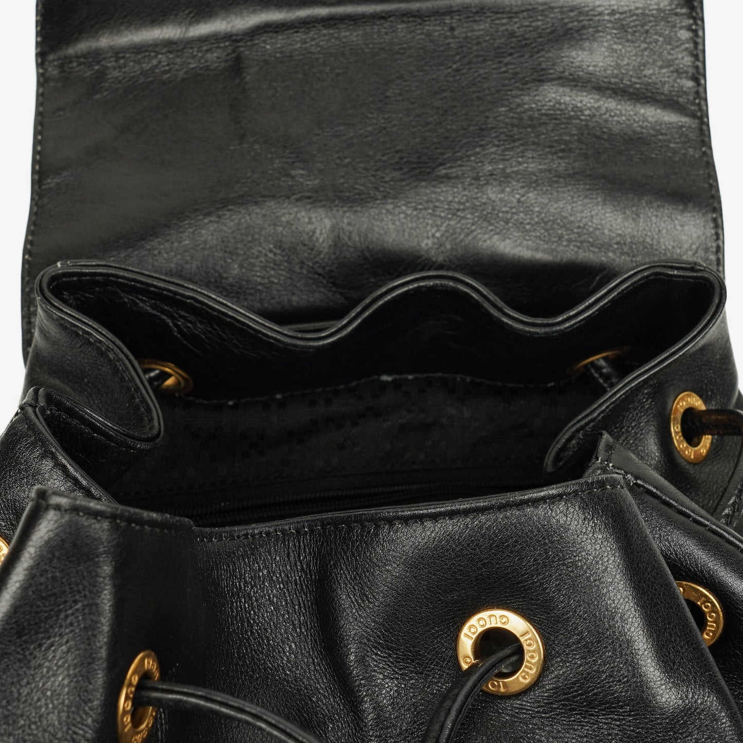 Gucci Vintage Black Leather Bamboo Backpack
