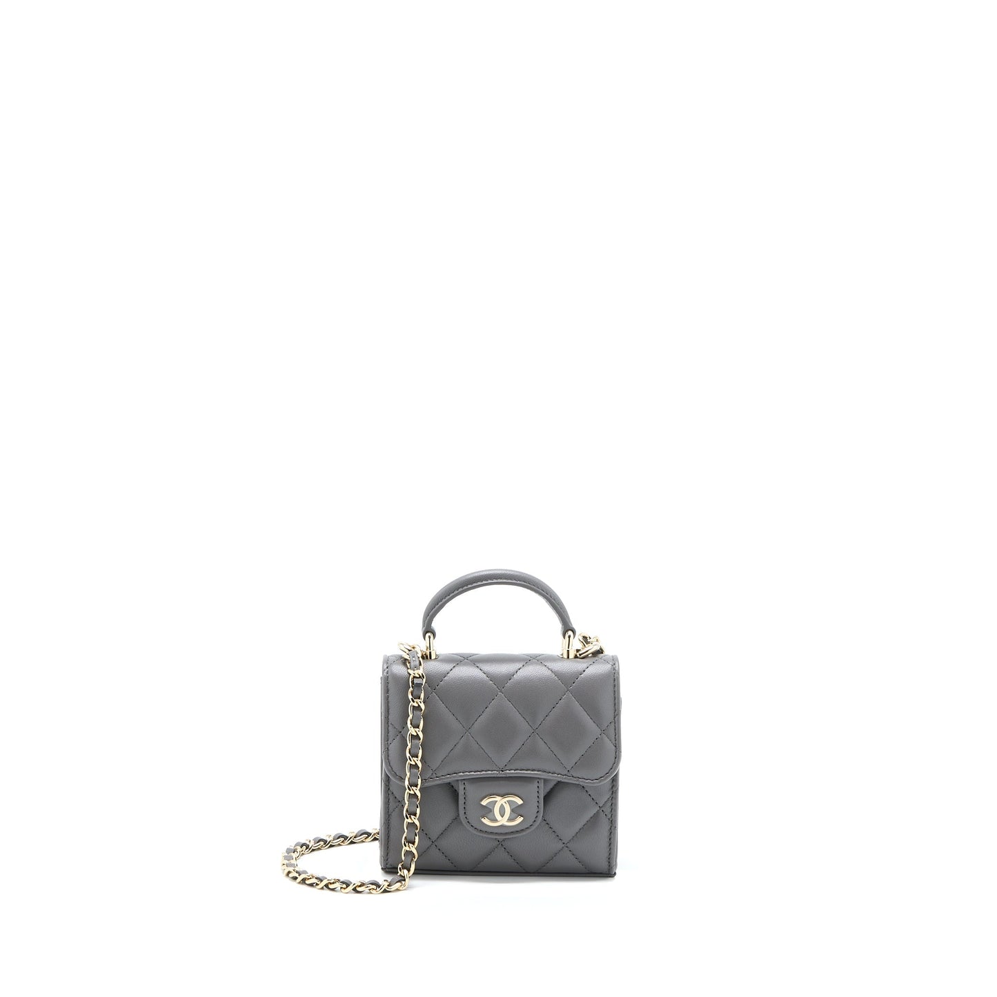 Chanel Mini Top Handle Flap Bag Lambskin Dark Grey L