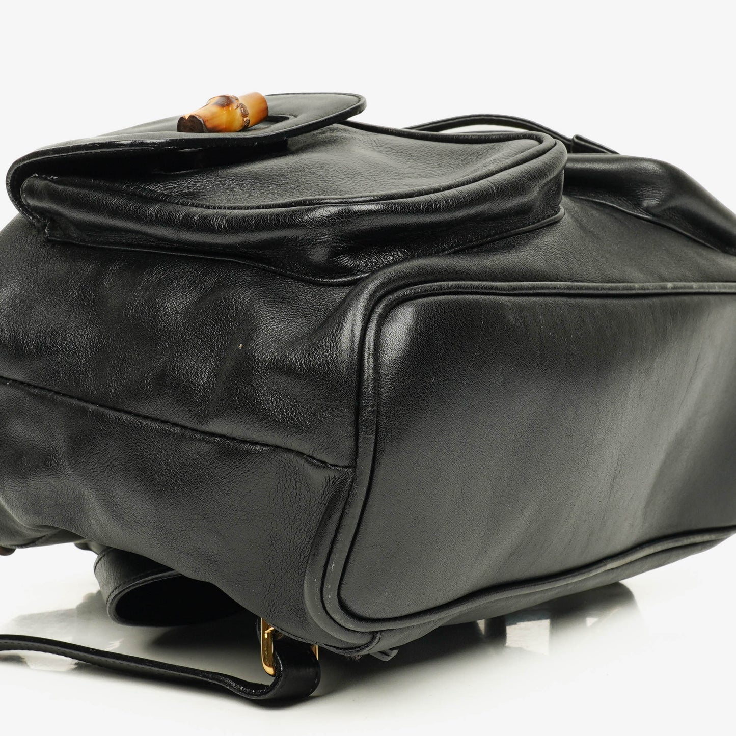 Gucci Vintage Black Leather Bamboo Backpack