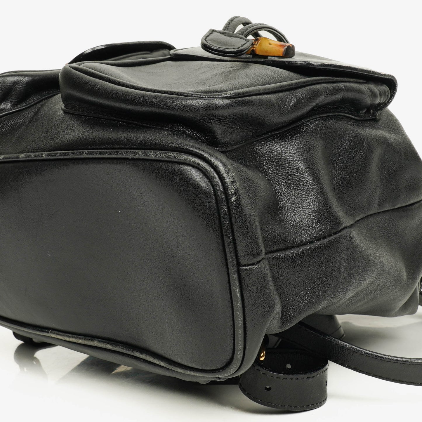Gucci Vintage Black Leather Bamboo Backpack